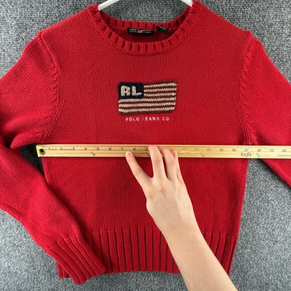 Polo Jeans Ralph Lauren Red Knit Pullover Flag Sweater RL Embroidered Large - Picture 6 of 16